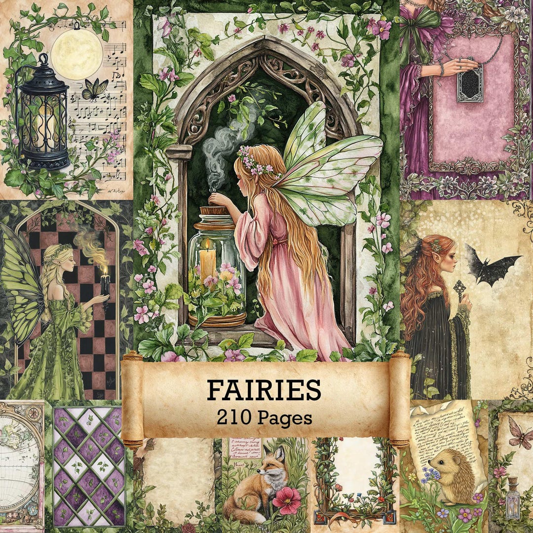 210 Vintage Fairy Junk Journal Kit, Enchanted Forest Printable Pages ...