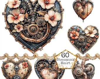 JPEG Watercolor Steampunk Heart Clipart Bundle Victorian Clipart Steampunk Anatomy Instant Download Paper Crafts Junk Journal Scrapbooking