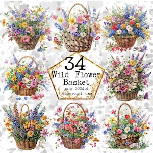 Aquarel wilde bloemen manden clipart bundel lente clipart aquarel bloemen PNG Instant Download papier ambachten ongewenste dagboek scrapbooking
