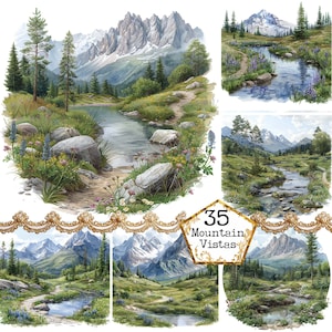 JPEG aquarel berg vergezichten clipart bundel JPEG landschap clipart bos clipart Instant Download papier ambachten ongewenste dagboek scrapbooking