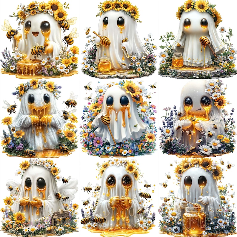 JPEG Honey Bee Ghost Clipart Bundle Cute Ghost Clipart Commercial Use ...