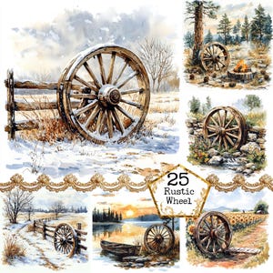 JPEG aquarel rustiek wiel clipartbundel Cottagecore commercieel gebruik Instant Download dierlijke clipart papier ambachtelijke ongewenste dagboek scrapbooking