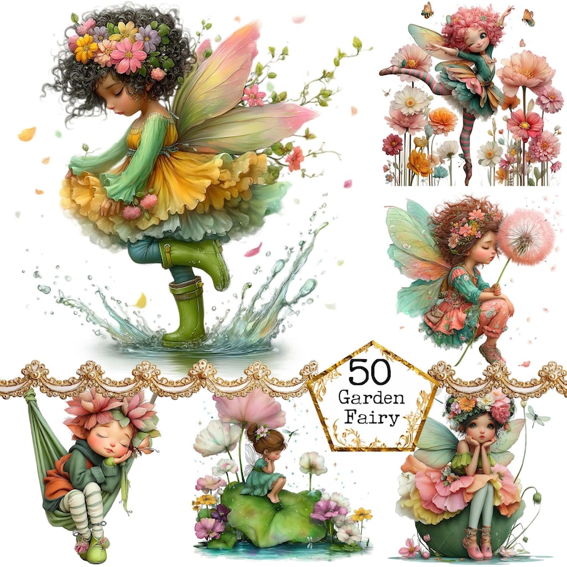 Garden Fairy - Watercolor Clipart Bundle PNG + JPEG Format Paper Crafts ...