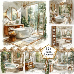 Aquarell Spa Bad Zentrum Clipart JPEG Aquarell Hintergrund kommerzielle Shabby Chic Sofortiger Download Papier Handwerk Junk Journal Scrapbooking