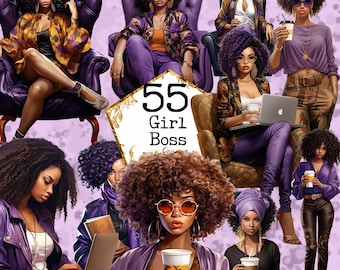PNG Fashion Girl Watercolor Clipart Bundle Girl Boss Clipart Boss Lady PNG Black Girl Clipart Paper Crafts Junk Journal Paper Crafts