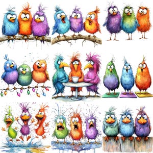 a group of colorful birds sitting on top of a tree branch