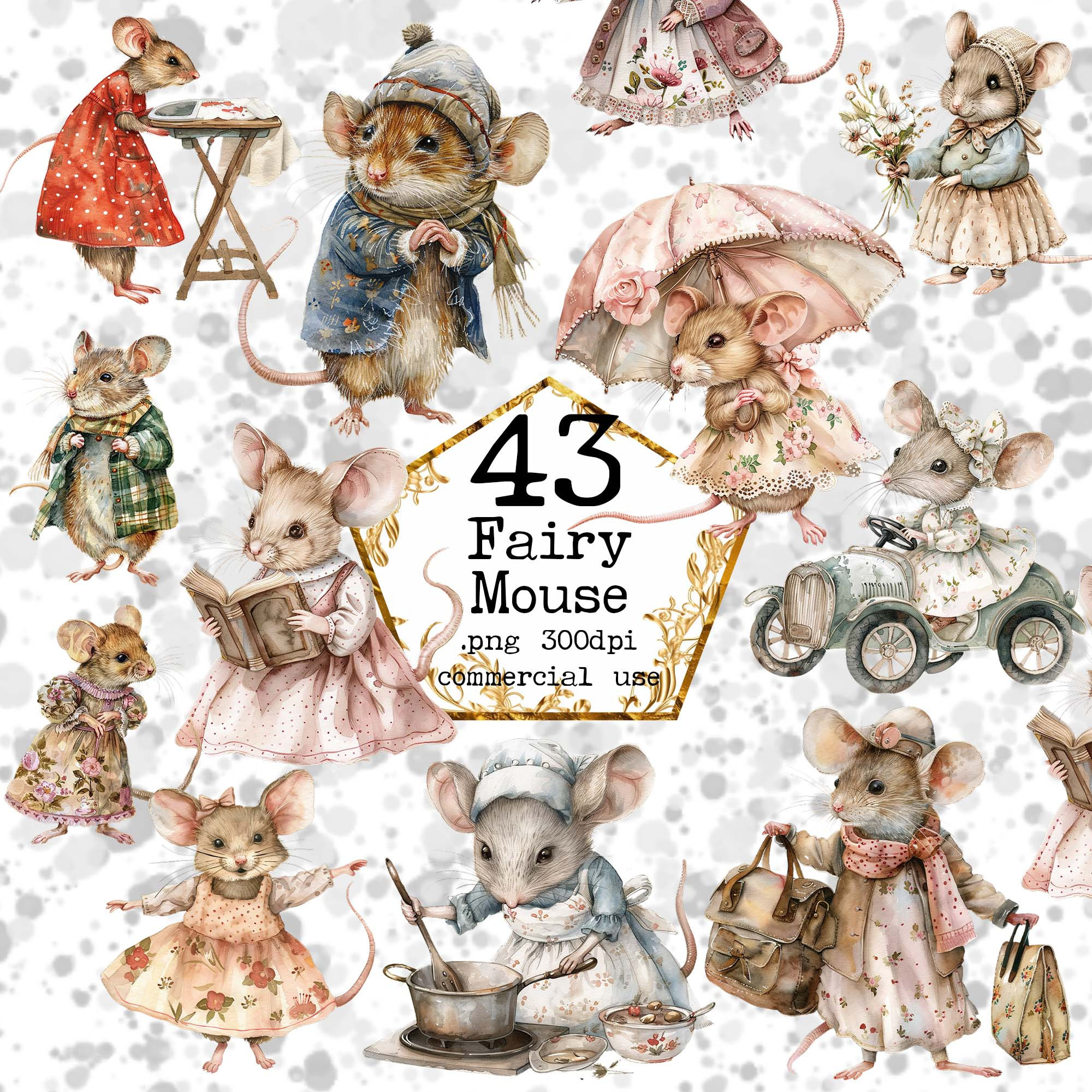 Fairytale Mice Watercolor Clipart fairytale Clipart PNG fantasy Mice, Fantasy PNG Instant Download Paper Crafts Junk Journal Scrapbooking