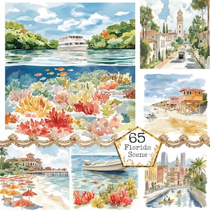 JPG Aquarell Florida Clipart Bundle Land Clipart Stadt Clipart Landschaft Clipart Sofortiger Download Papier Handwerk Junk Journal Scrapbooking