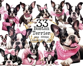 PNG Boston Terrier Clipart PNG Bundle, Dog clipart, Pink Dog clipart, Cute dogs PNG, Scrapbook, Junk Journal, Paper Crafts, Commercial Use