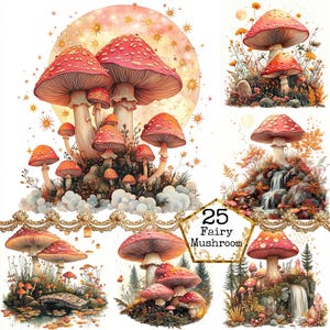 Bundle de cliparts forêt magique JPG champignons magiques forêt enchantée lune des cliparts Téléchargement instantané Artisanat en papier Journal indésirable Scrapbooking