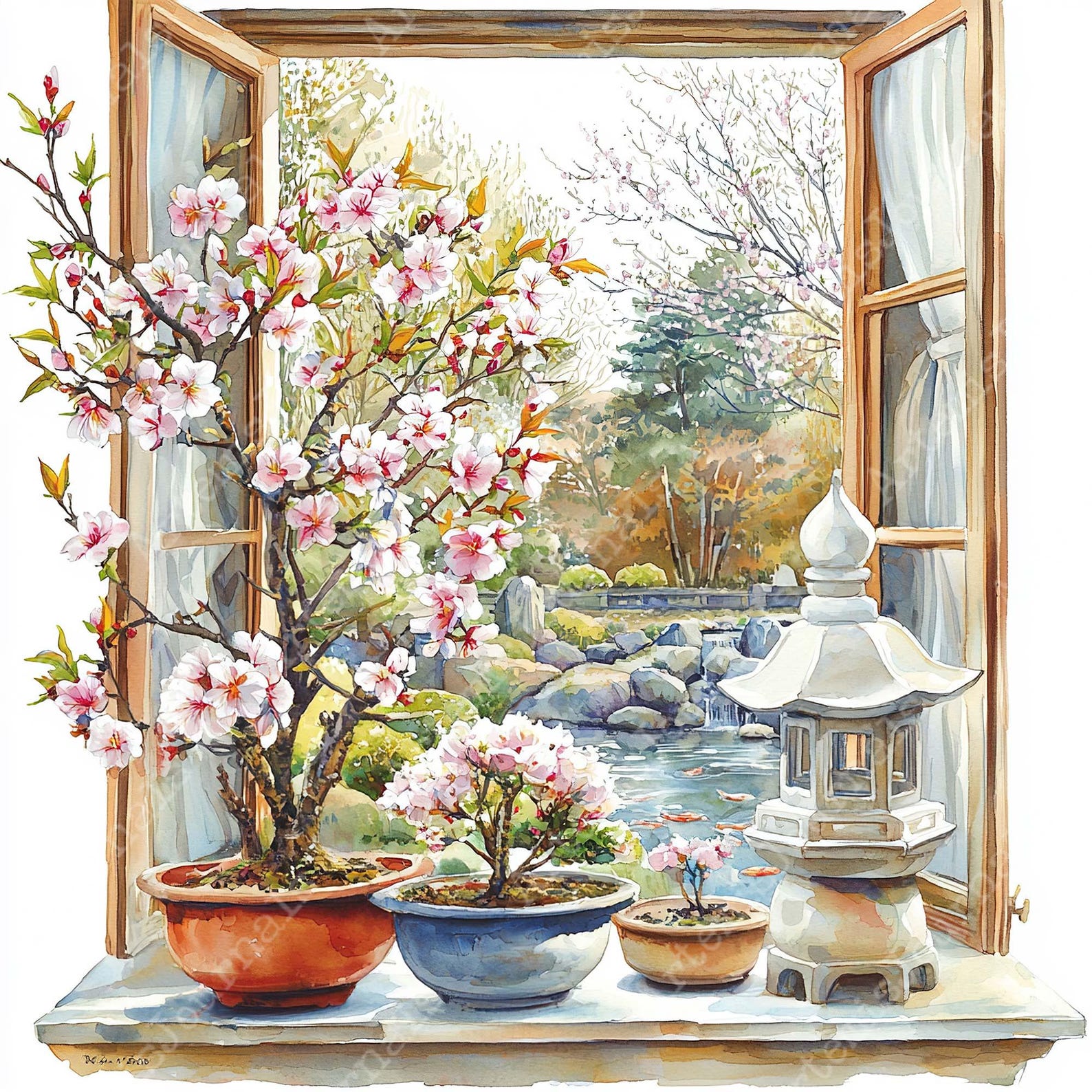 JPEG Watercolor Floral Window Clipart Bundle Spring Autumn Winter ...