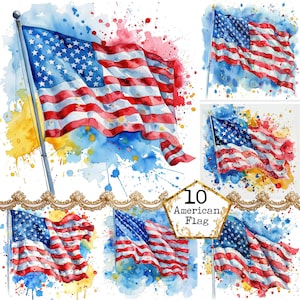 JPEG USA Flag Clipart, Watercolor USA Flag, Printable Watercolor clipart Commercial Instant Download Paper Crafts Junk Journal Scrapbooking