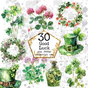 Aquarelle trèfle Clipart Floral couronnes de trèfle PNG Saint-Patrick thème PNG irlandais Téléchargement instantané Papier Artisanat indésirable Journal Scrapbooking