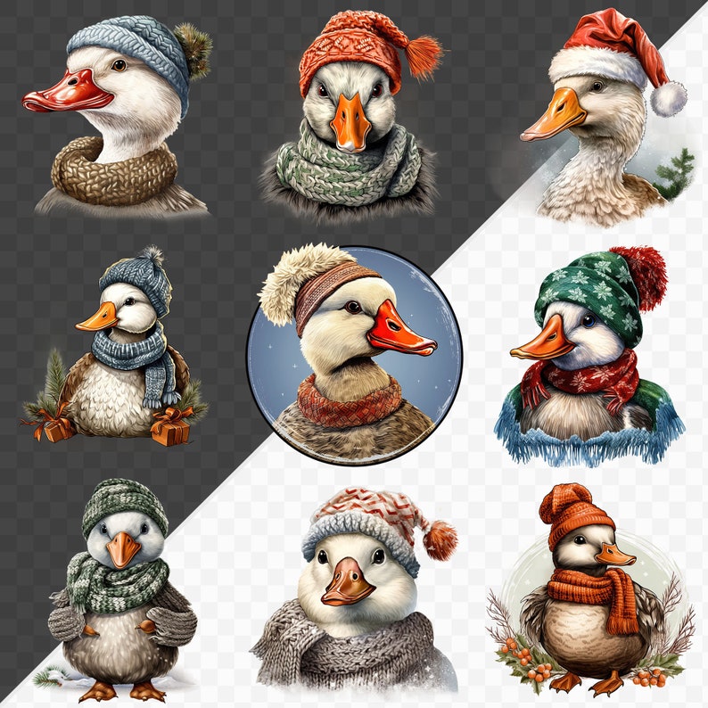 Christmas Duck Clipart Bundle Funny Duck transparent PNG Instant Download Paper Crafts Junk Journal Scrapbooking image 4