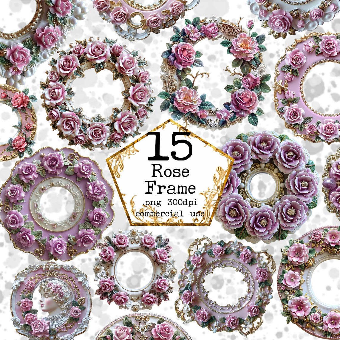 PNG Rose Frame Clipart Bundle 3D Frames Floral Frames Commercial Use ...