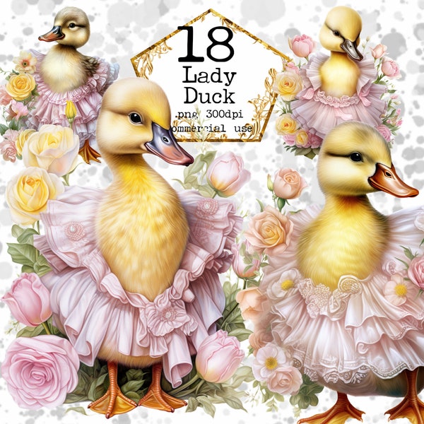 Princess Duck Clipart Bundle PNG Lady Duck in Pink Dress Clipart Ephemera Clipart Instant Download Paper Crafts Junk Journal Scrapbooking