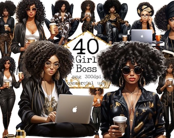 PNG Fashion Girl Watercolor Clipart Bundle Girl Boss Clipart Boss Lady PNG Black Girl Clipart Paper Crafts Junk Journal Paper Crafts
