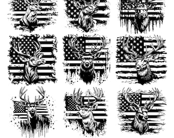10 Patriotic Deer svg, dxf, eps, ai, pdf, jpg, png, Deer American Flag, Distressed Flag Png, Forest SVG Deer Silhouette Cut File Cricut
