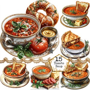 JPEG Bundle de cliparts de soupe aux tomates de grand-mère, cuisine rustique Clipart soupe végétarienne Clipart téléchargement immédiat artisanat en papier Junk Journal Scrapbooking