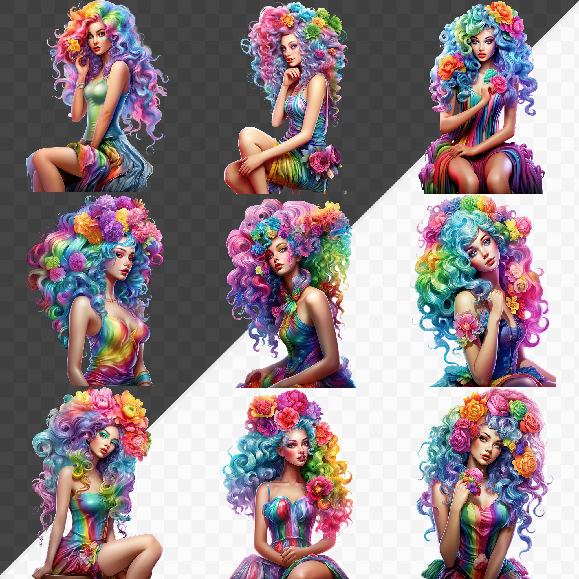 PNG Rainbow Fashion Girl Watercolor Clipart Bundle Girl Boss Clipart ...