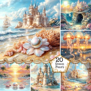 JPEG Phantasy Pearl Kingdom Graphics Zomerkasteel Zomerschelp Ocean Wave Beach Art Instant Download Paper Crafts Junk Journal Scrapbooking