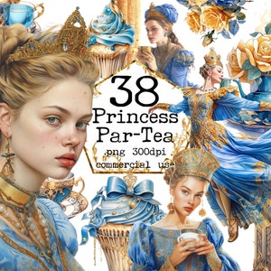 Whimsical Princess Tea House Bundle PNG Cli[art, Fairy Tale, Romantic, Flowers, Teapot, Scrapbook, Junk Journal, Paper Crafts Scrapbooking