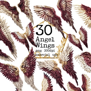 PNG Watercolor Angel Wings Clipart Bundle Paper Crafts Junk Journal Scrapbooking Commercial Use PDF