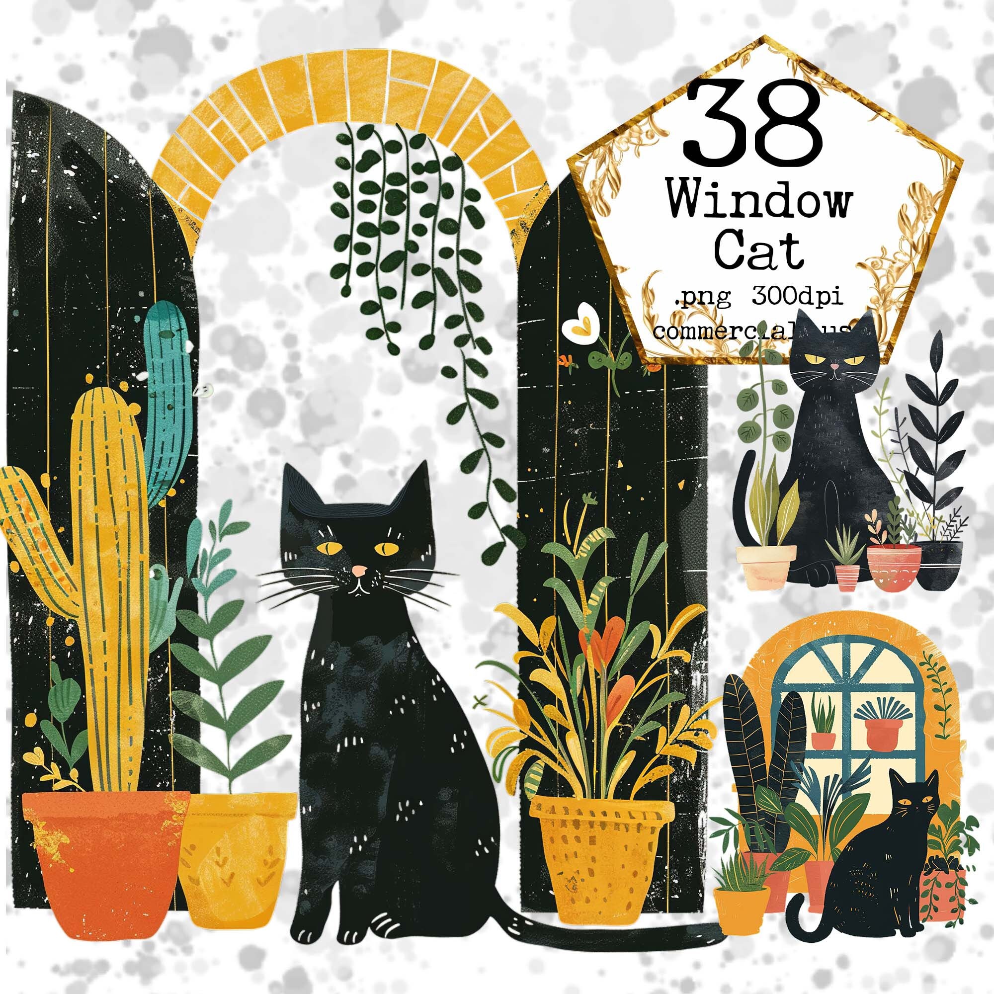 Window Transparent Cat PNG Watercolor Windows Clipart Bundle Cat on a Window PNG Overgrown ...