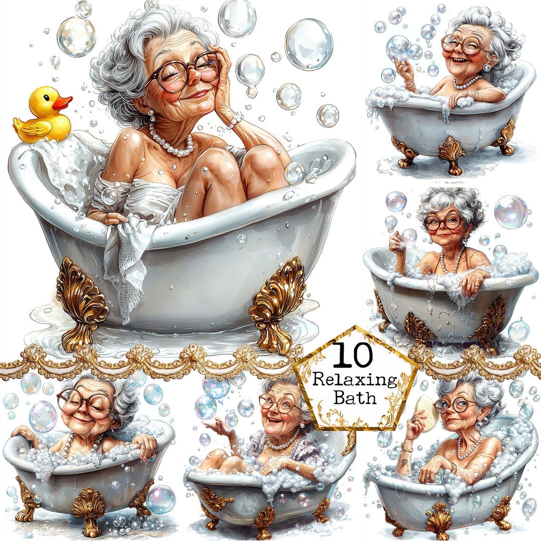 JPEG Watercolor Granny in a Bathtub Clipart Relaxing Senior Lady Cozy Bath Clipart Instant Download Paper Crafts Junk Journal Scrapbooking - Etsy Japan