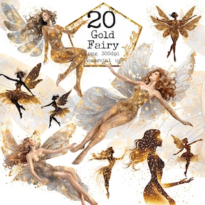 Gold Glitter Fairy Clipart Bundle Magical Clipart Fairy Wings Brocade Instant Download Paper Crafts Junk Journal Scrapbooking Commercial Use
