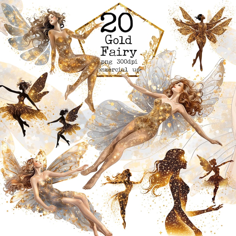 Gold Glitter Fairy Clipart Bundle Magical Clipart Fairy Wings Brocade ...