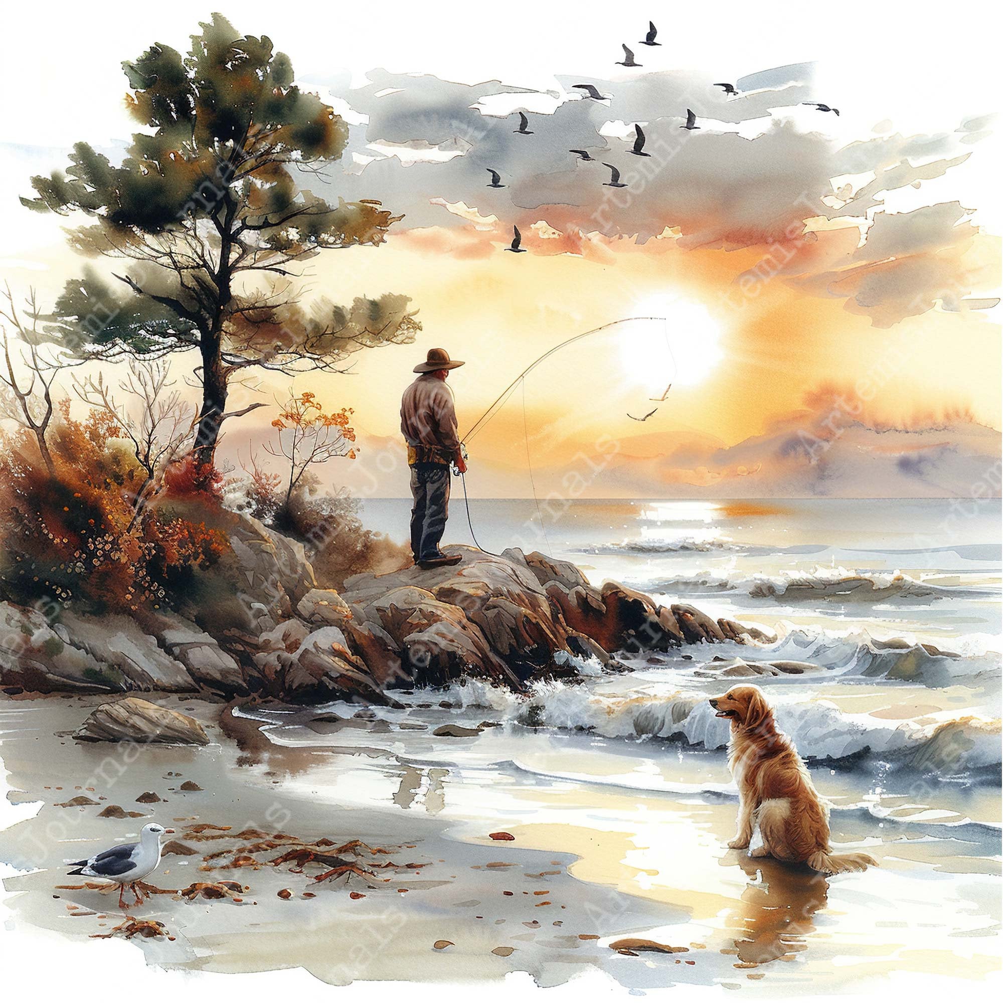 釣りの午後のクリップアート JPEG 即時ダウンロード マウンテンハブ 川