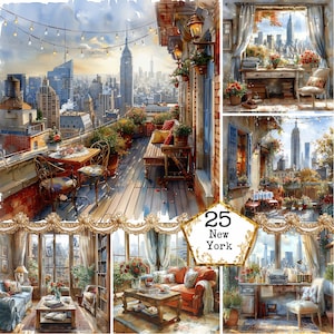 Imágenes prediseñadas de la ciudad de Nueva York JPEG Paquete de imágenes prediseñadas de la ciudad de acuarela Acogedor destino de imágenes prediseñadas Descarga instantánea Artesanías de papel Diario basura Scrapbooking