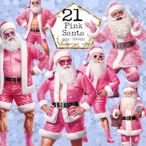 PNG Rosa Weihnachtsmann Clipart Bundle Kommerzielle Nutzung Weihnachten Clipart PNG Sofortiger Download Papier Handwerk Junk Journal Scrapbooking