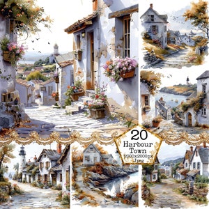 JPEG vecchio villaggio europeo porto ricoperto di fiori Clipart Bundle JPEG europeo Download istantaneo artigianato di carta Junk Journal Scrapbooking