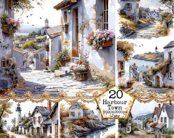 JPEG Old European Village Harbor Overgrown with Flowers Clipart Bundle European JPEG Instant Download Paper Crafts Junk Journal Scrapbooking