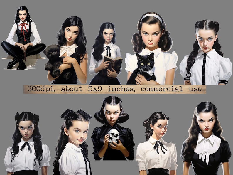 Goth Girl Clipart Bundle, Transparent PNG, Gothic Fashion Girl, Skulls, Potions, Wiccan PNG Scrapbook Junk Journal Paper Crafts Scrapbooking image 2
