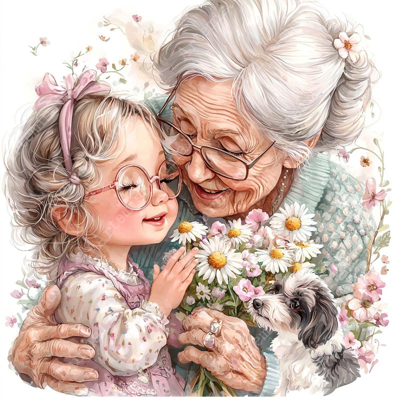 JPEG Watercolor Cute Granny With Grandchild Clipart Bundle Best Friends ...