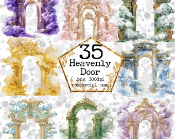 Watercolor Heavenly Gates Clipart Fantasy Heaven Galaxy Watercolor PNG Cloud Clipart Instant Download Paper Crafts Junk Journal Scrapbooking