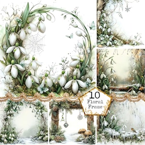 JPEG Spring Snowdrop Compositions Clipart Bundle Floral Backgrounds Flower Element Instant Download Paper Crafts Junk Journal Scrapbooking