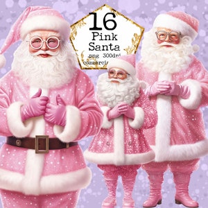 PNG Rosa Glitter Papai Noel Clipart Pacote Rosa Natal Clipart Pacote Santa PNG Download Instantâneo Papel Artesanato Junk Journal Scrapbooking