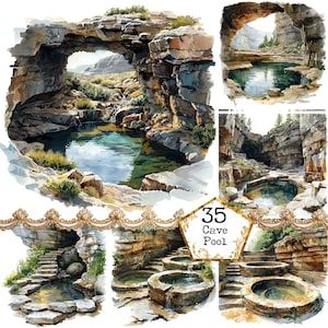 JPEG acquerello grotta piscina Clipart Bundle JPEG Download istantaneo uso commerciale natura clipart fauna selvatica carta mestieri spazzatura diario scrapbooking