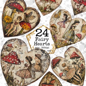 Bundle de cliparts coeurs en bois vintage PNG Fée vintage coeurs Clipart Téléchargement instantané papier artisanat Junk Journal Scrapbooking