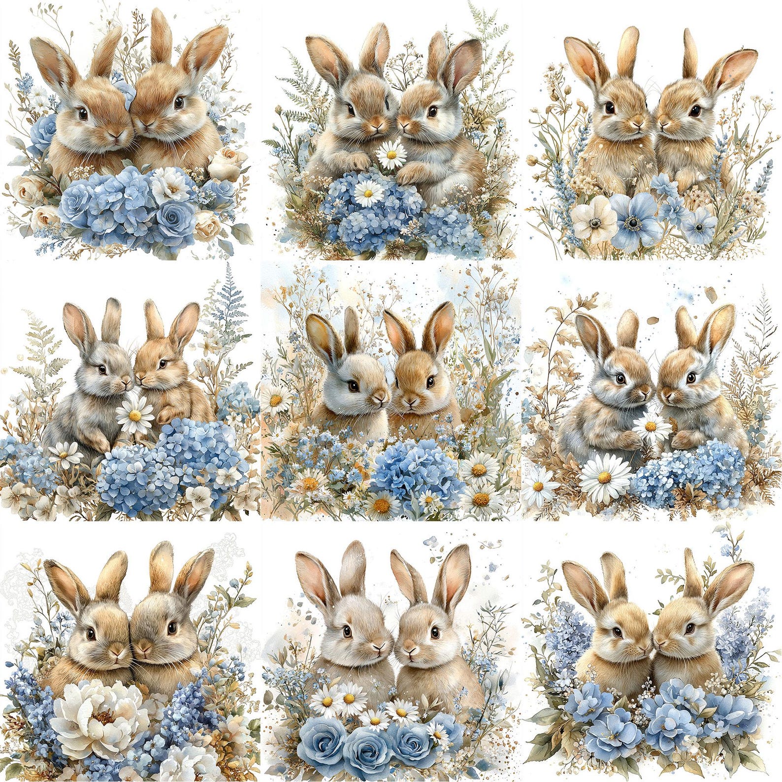 JPEG Watercolor Spring Bunnies Clipart Spring Rabbits Pastel Color ...
