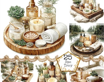 JPEG Watercolor Spa Tray Clipart Bundle Watercolor Spa Watercolor Cosmetic Commercial Instant Download Paper Craft Junk Journal Scrapbooking