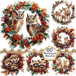 JPEG Aquarell Wald Weihnachtskranz Clipart Bundle Weihnachtskranz Wald Instant Download Papier Handwerk Junk Journal Scrapbooking