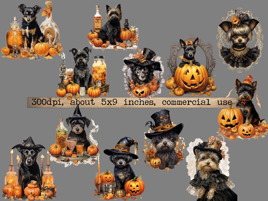 PNG Halloween Dogs Clipart Bundle Digital Download PNG Pumpkins and ...