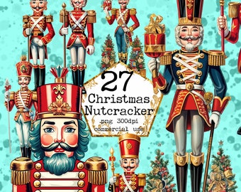 PNG Acuarela Navidad Cascanueces Clipart Paquete Decoración navideña PNG Descarga instantánea Artesanías de papel Diario basura Scrapbooking