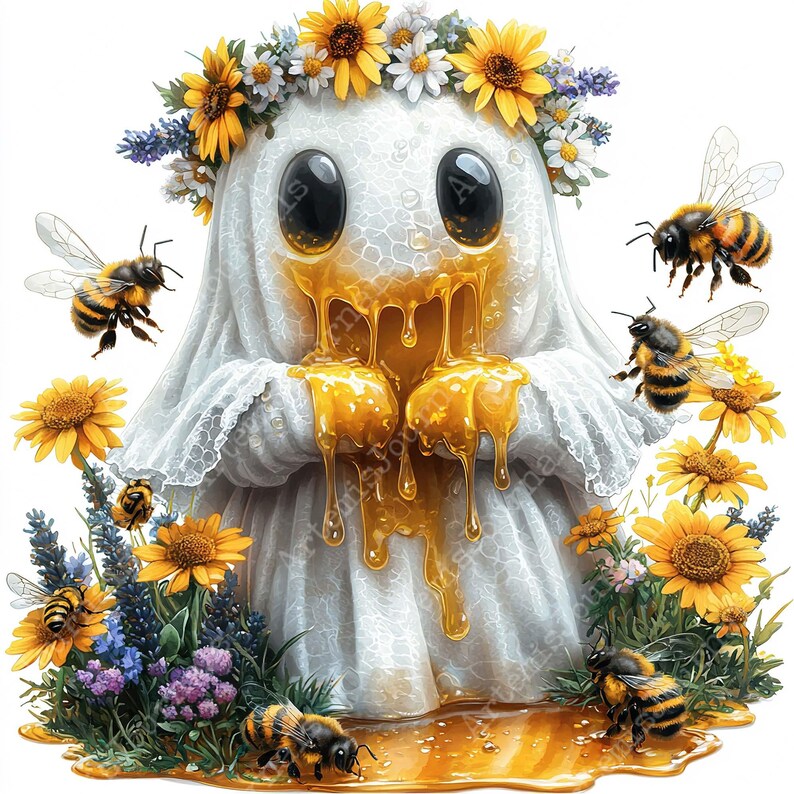 JPEG Honey Bee Ghost Clipart Bundle Cute Ghost Clipart Commercial Use ...