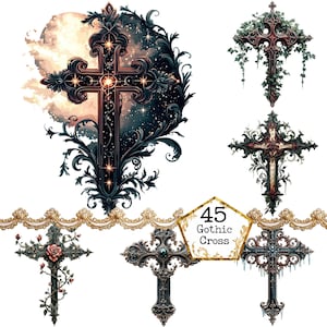 PNG + JPEG Bundle de cliparts croix gothique aquarelle Clipart religieux Clipart chrétien Téléchargement instantané Paper Craft Junk Journal Scrapbooking